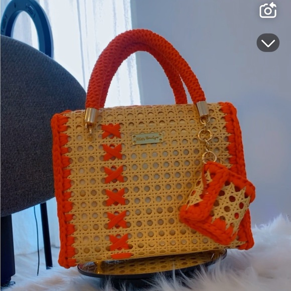 rita’s B n arts Handbags - Stylish Woven Shoulder Bag with Orange Highlights. Could be done in other colors